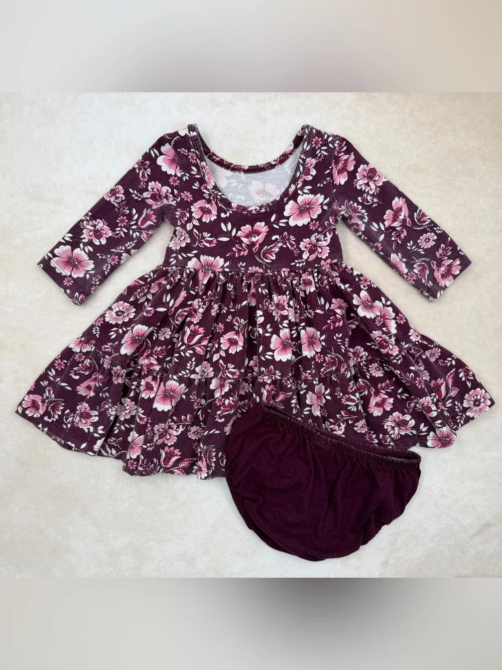 Janie and Jack Plum Floral Dress with Pink Accents
